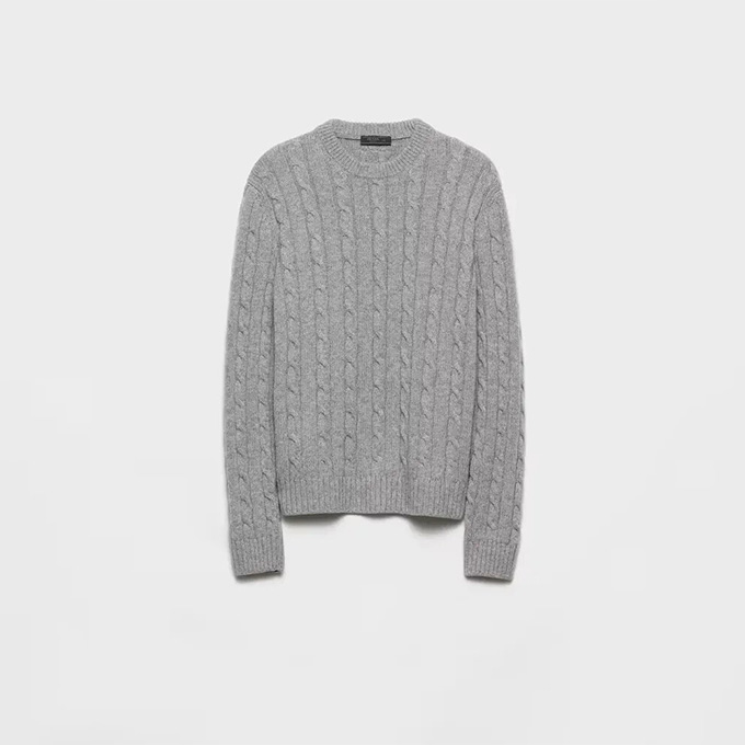 prada crew neck cable knit wool sweater